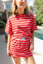 Harper Striped Boxy Top in Tomato/Baby Blue