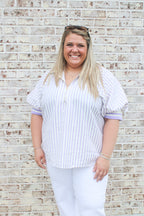 Seersucker High Collar Popover Blouse