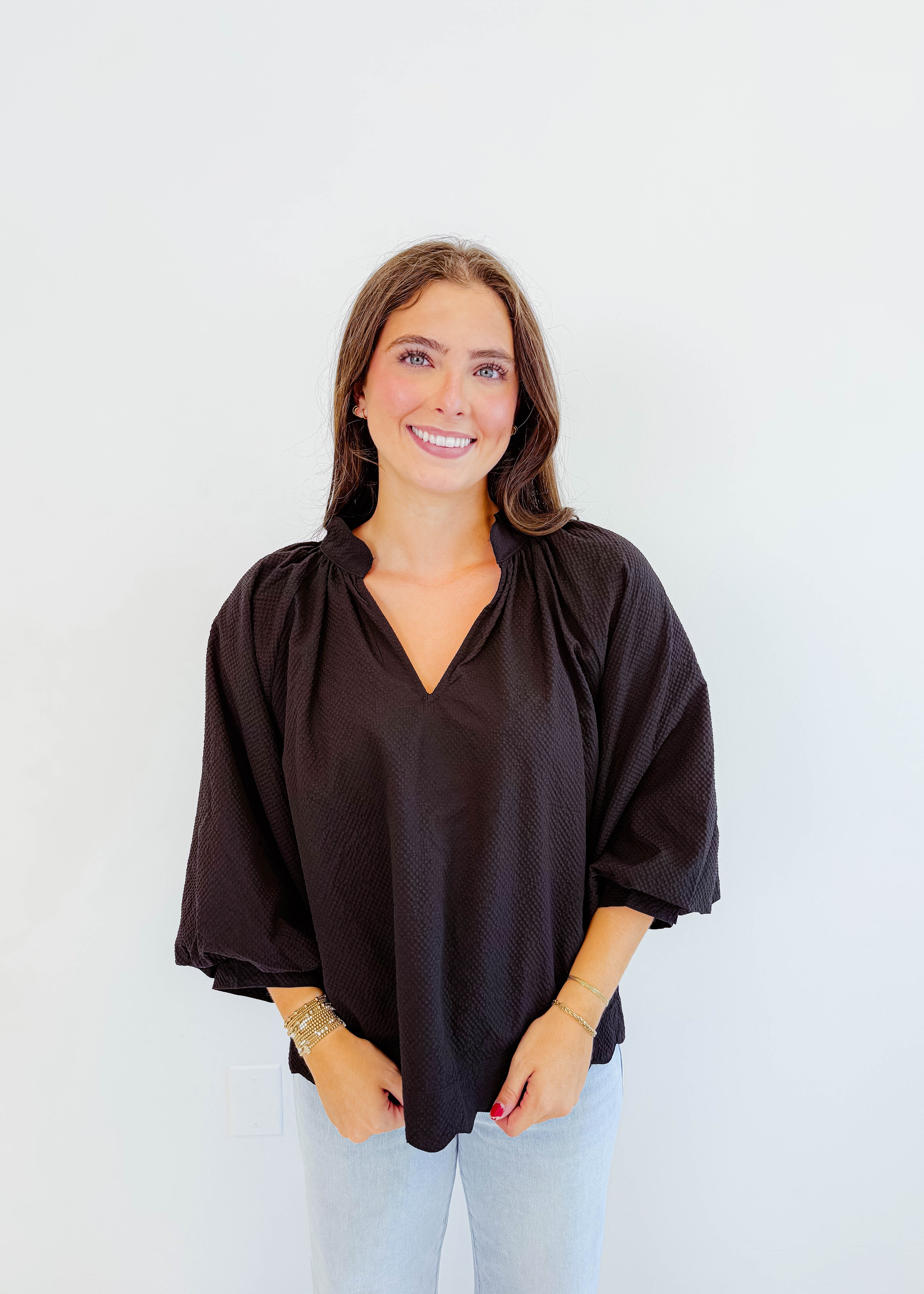 Simone Textured V-Neck Top