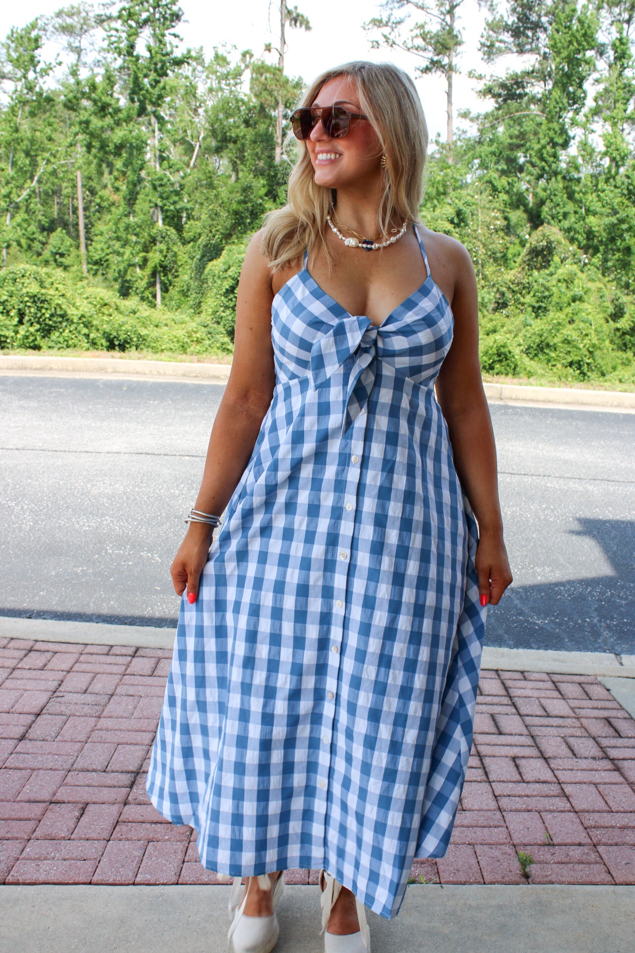 Brooks Bow Front Gingham Midi Dress