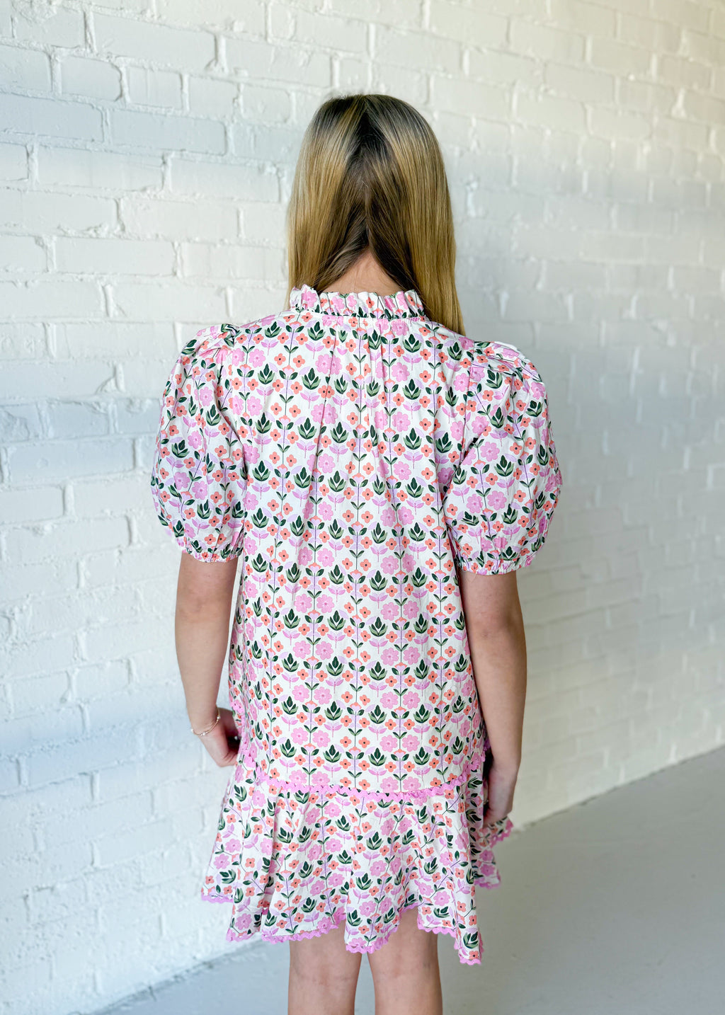 Rosy Puff Sleeve Mini Dress