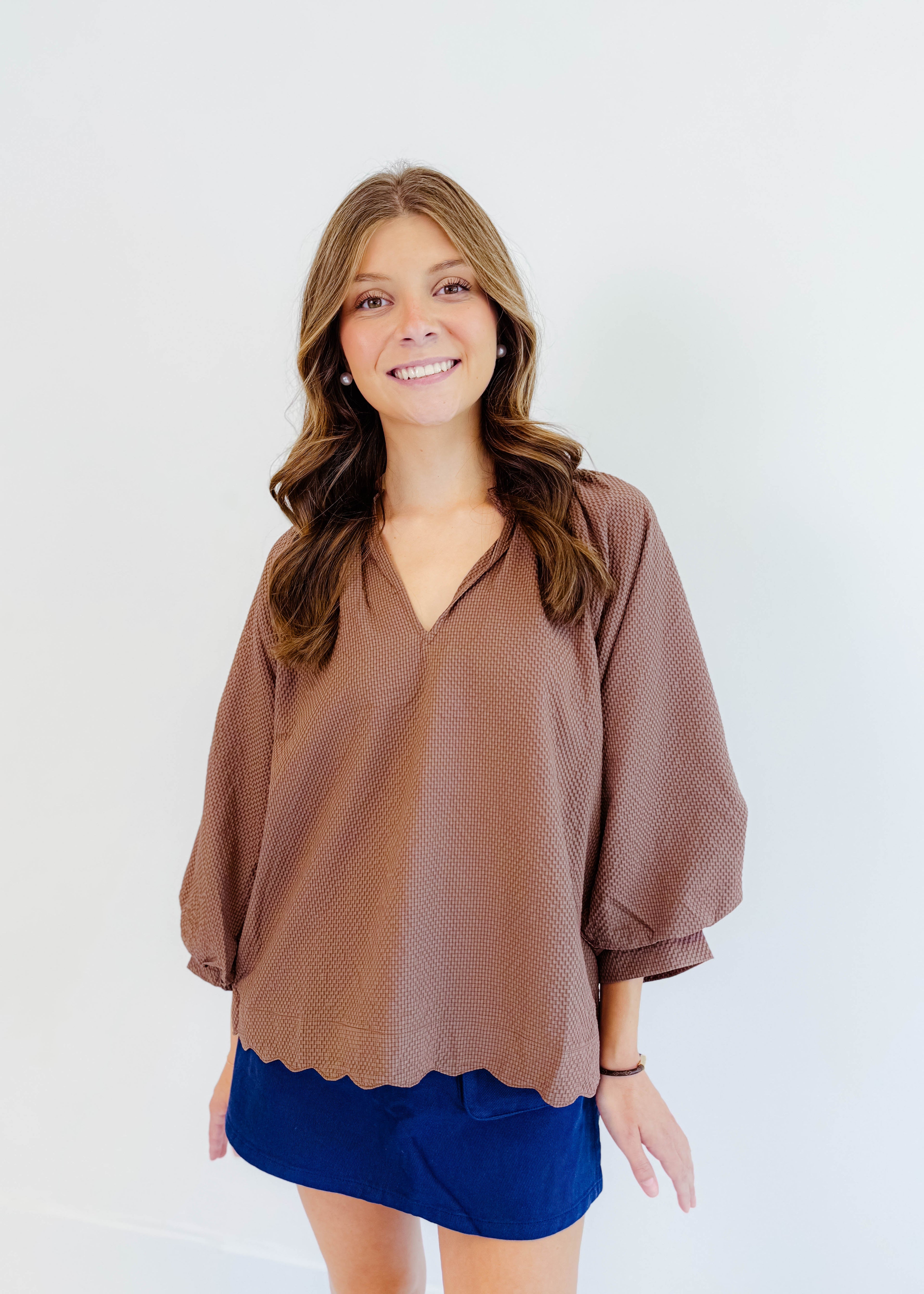 Simone Textured V-Neck Top