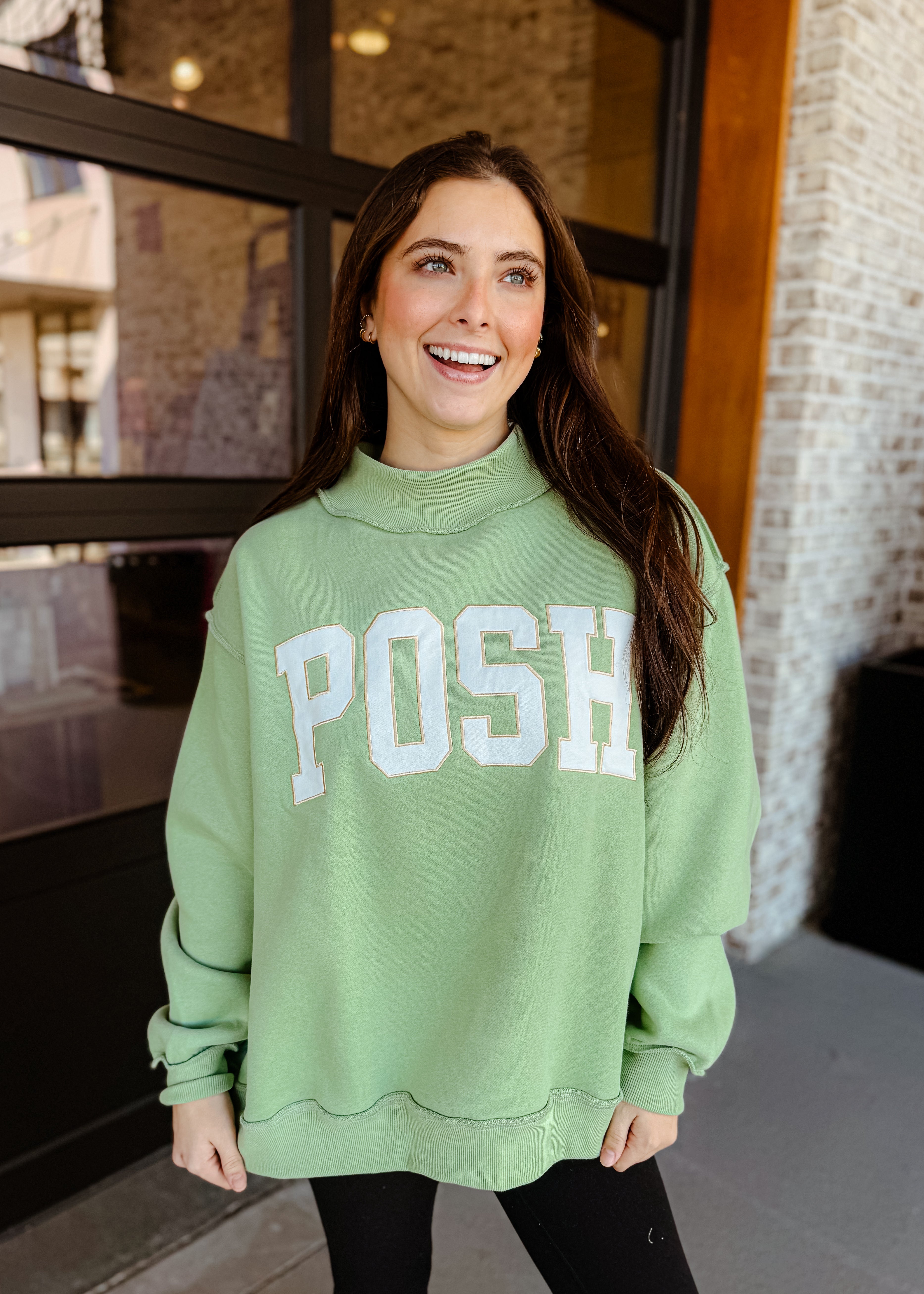 Posh Embroidered Mock Neck Sweatshirt