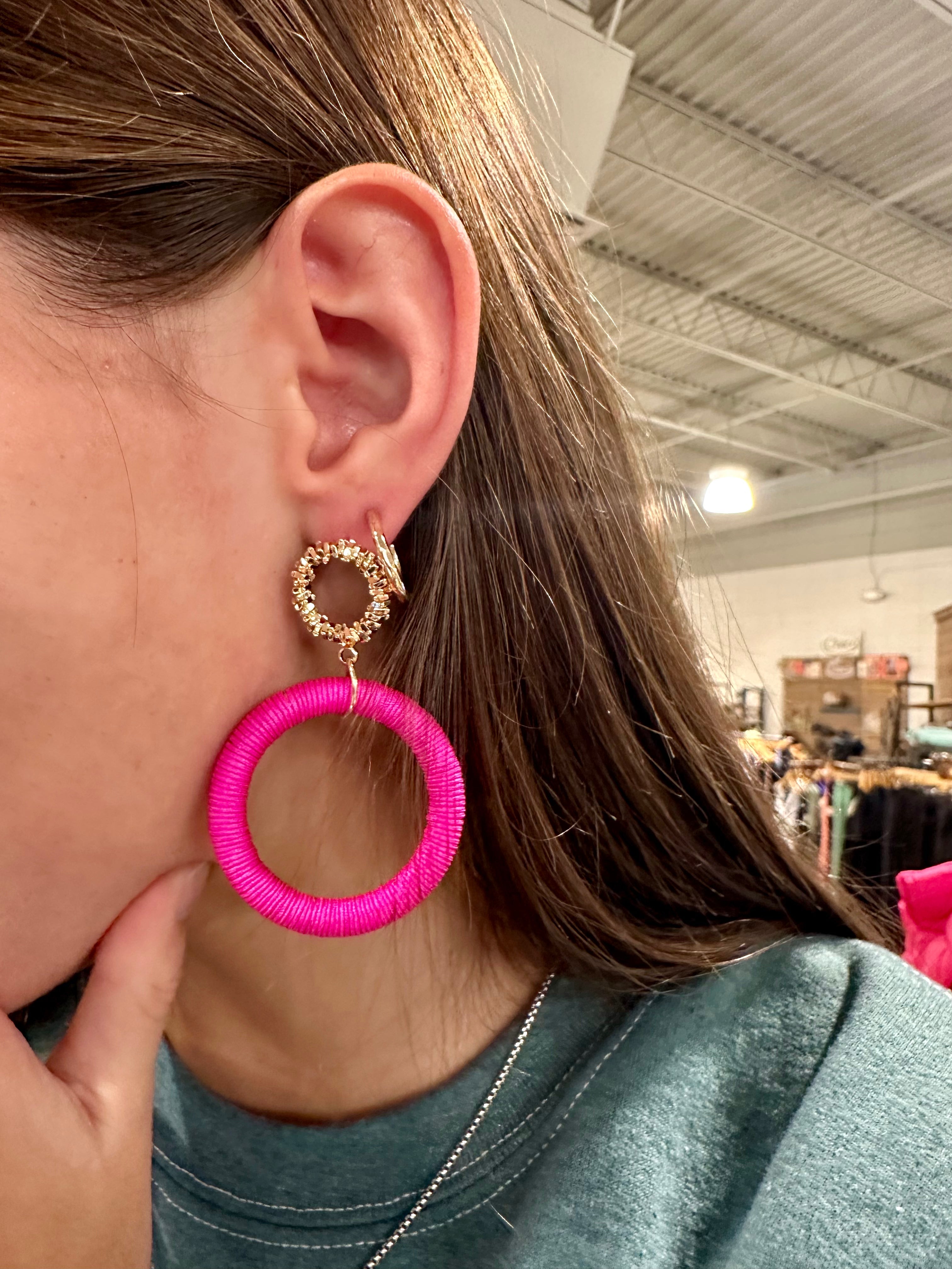 Texture & Wrapped Circle 2 Drop Earrings