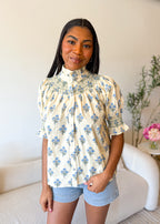 Printed Smocked Sleeve Top