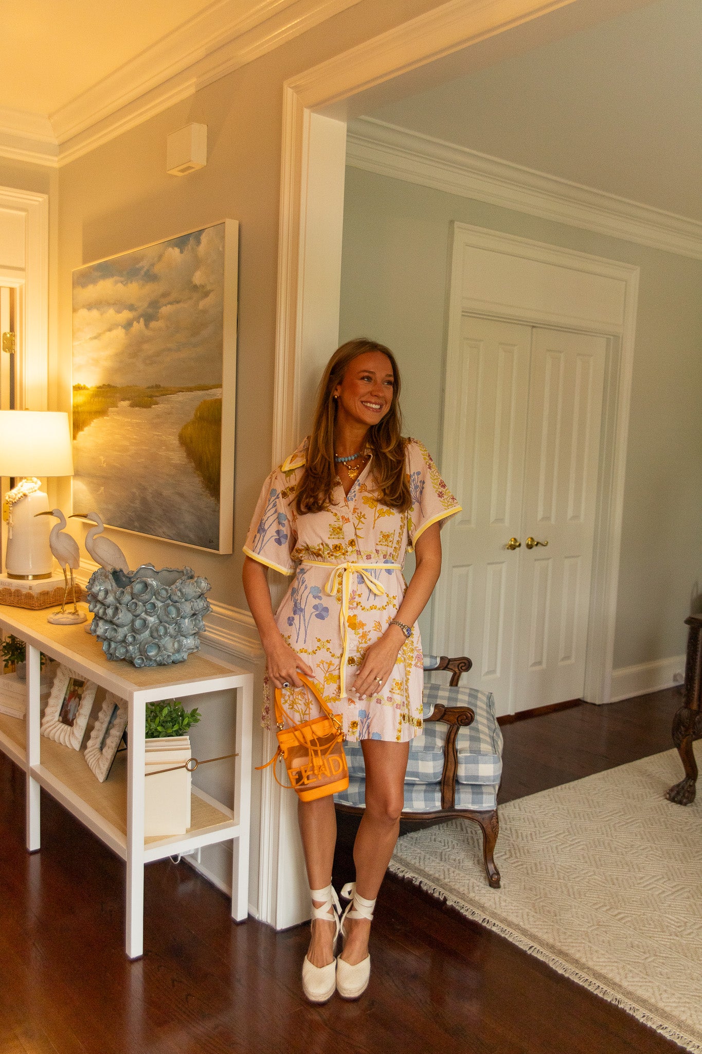 Aurora Floral Tape Trim Button Down Shirt Dress