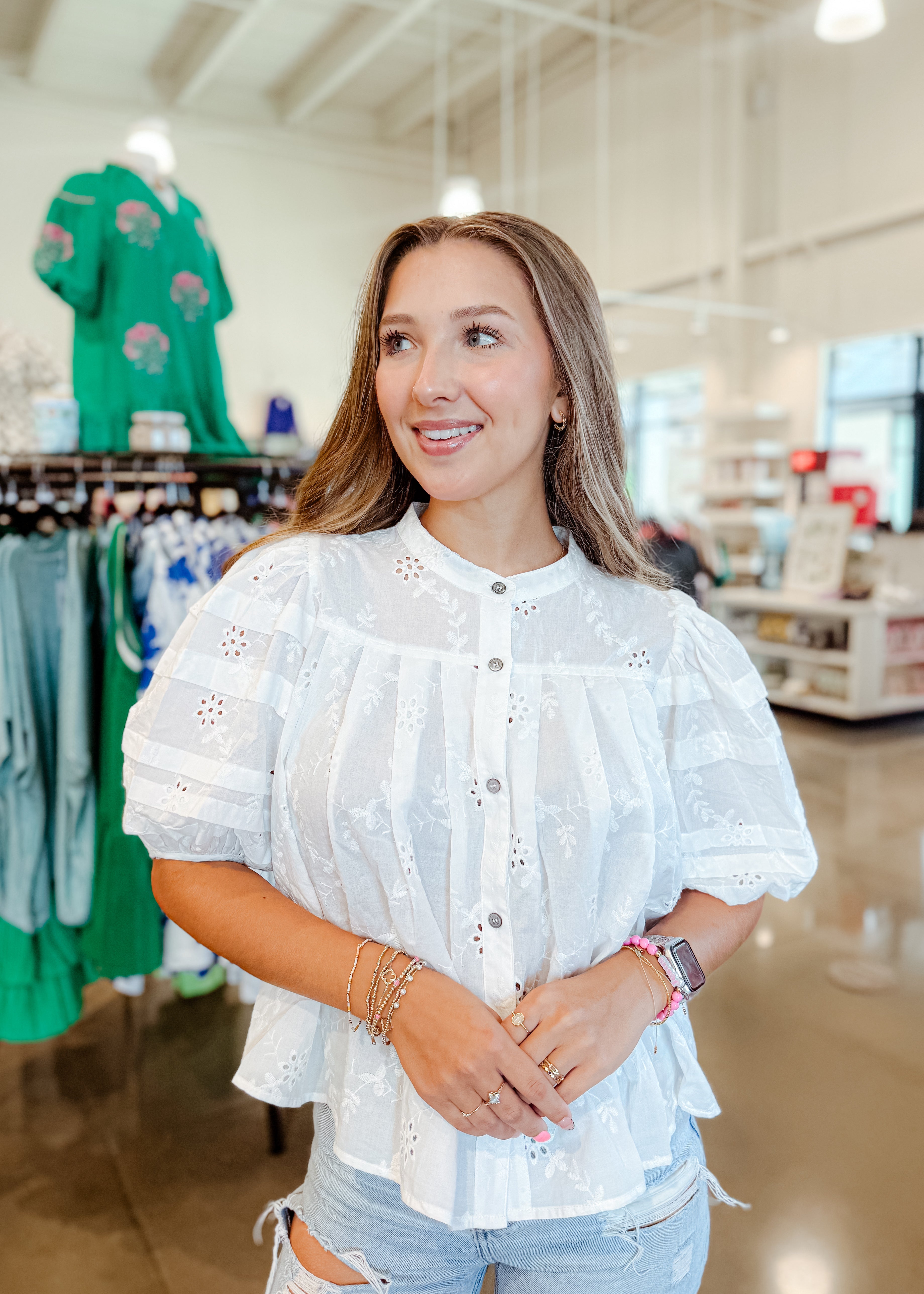 Christine Eyelet Top