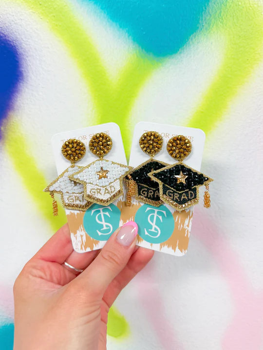 Beaded Grad Cap Earrings