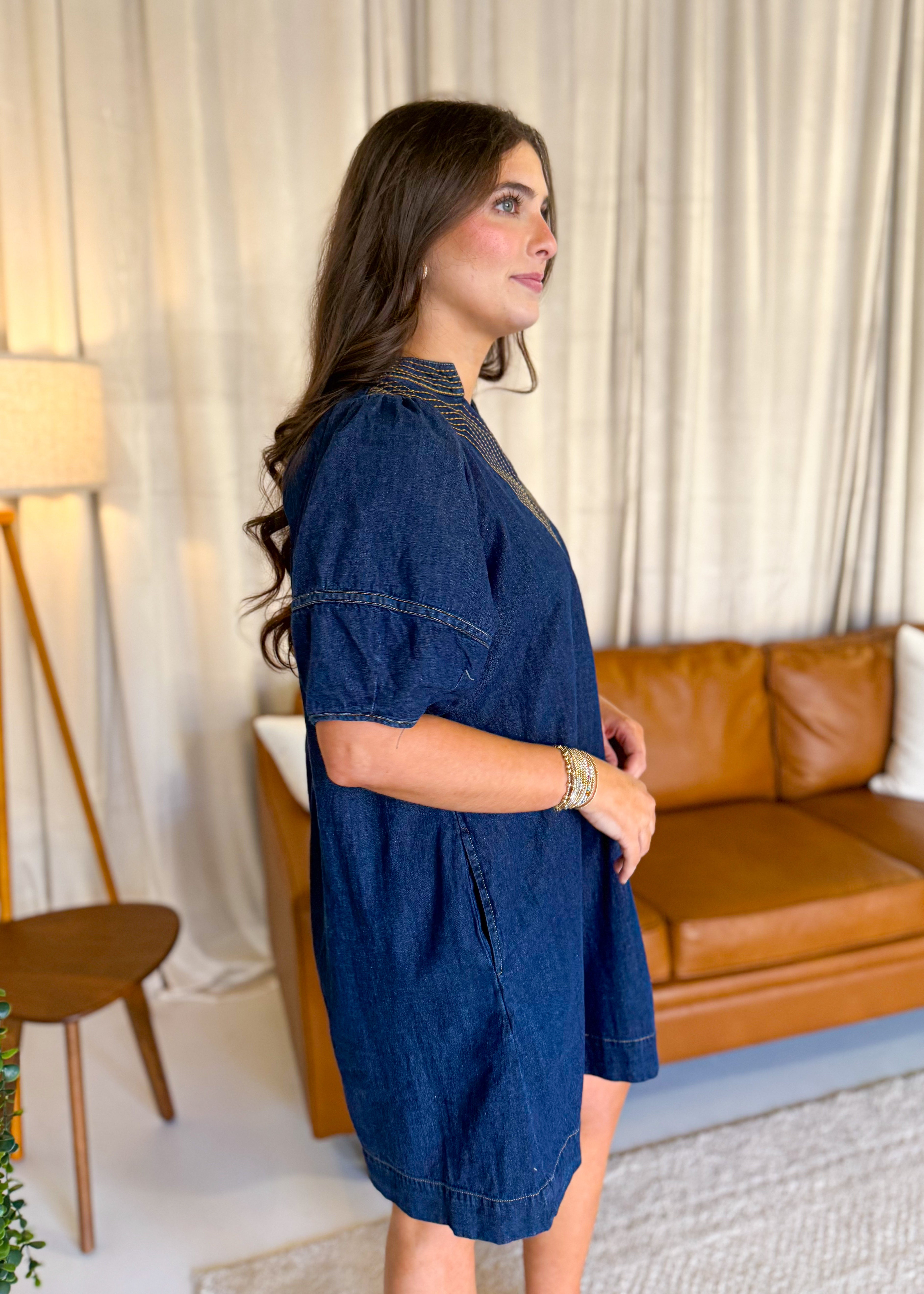 Camille Denim V-neck Mini Dress