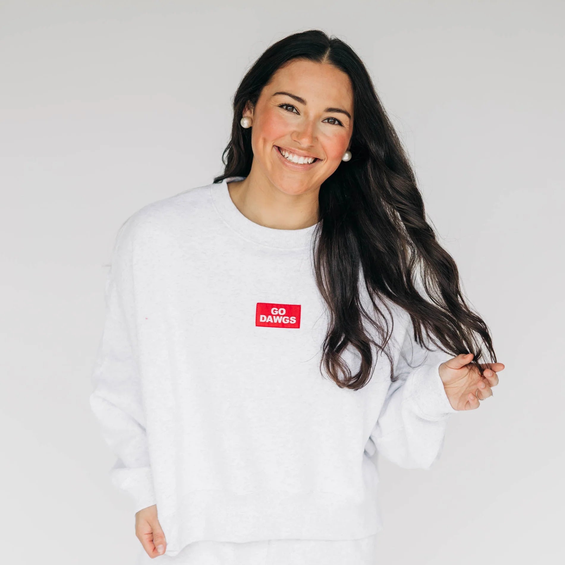 The Becca Boxy Crewneck Go Dawgs Woven Label