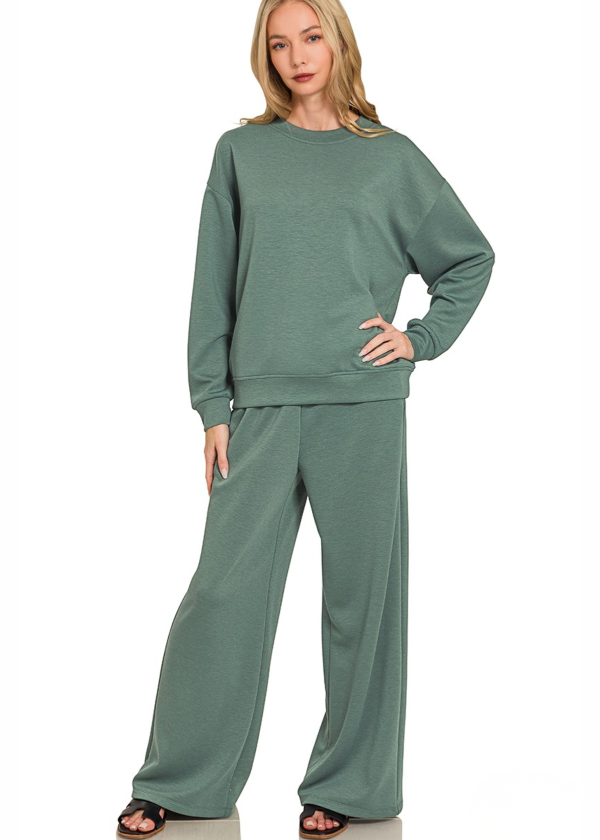 Monique Scuba Crewneck & Wide-Leg Set