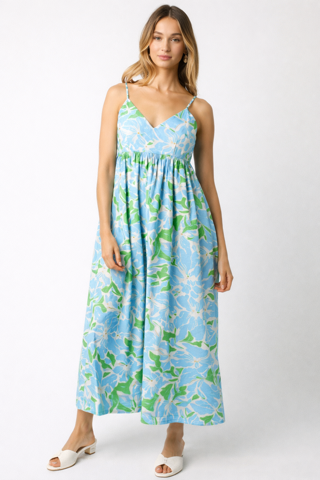chinese dress ladies Linen Blue and White Collared Dress