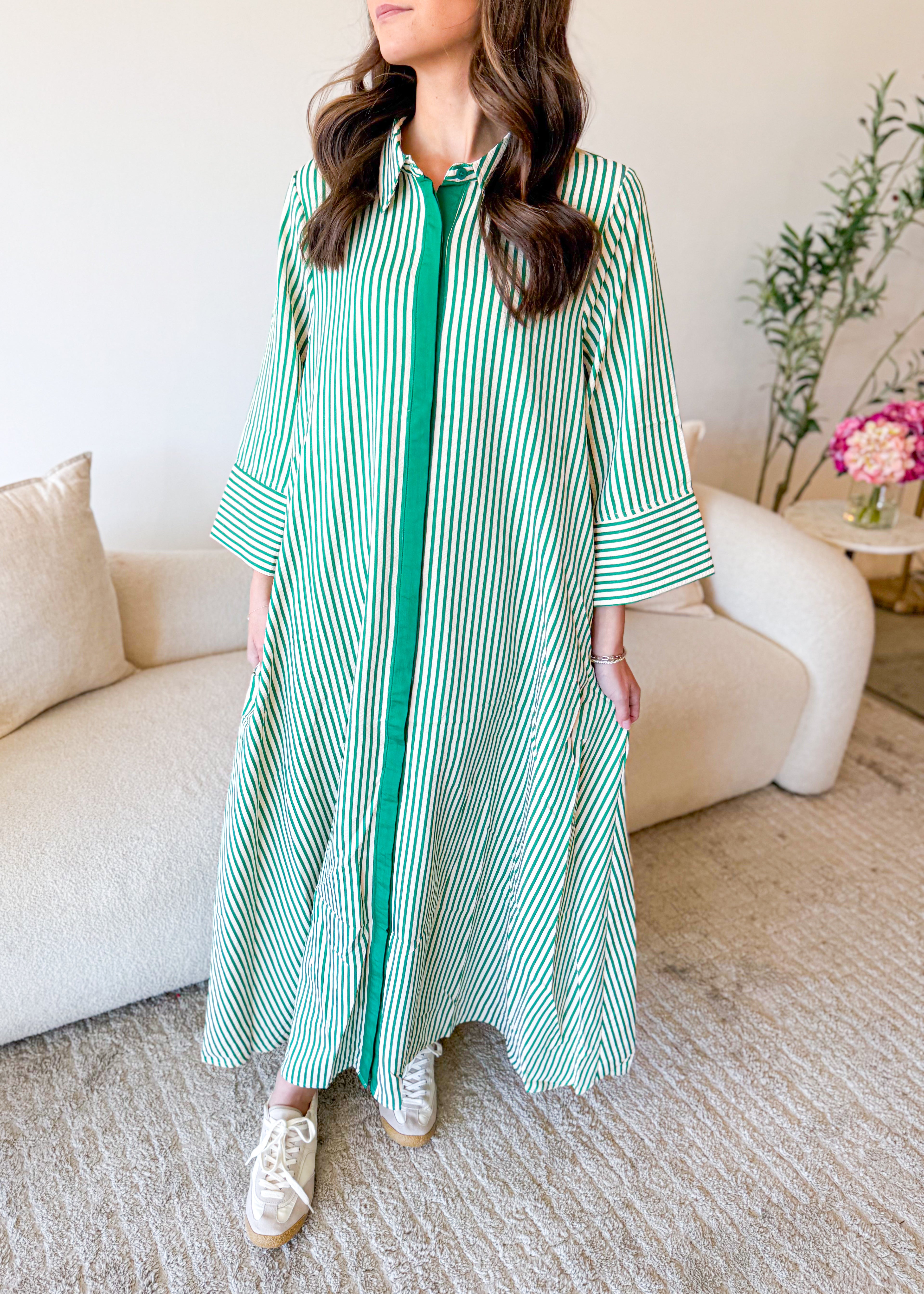 Pinstripe Shirt Maxi Dress