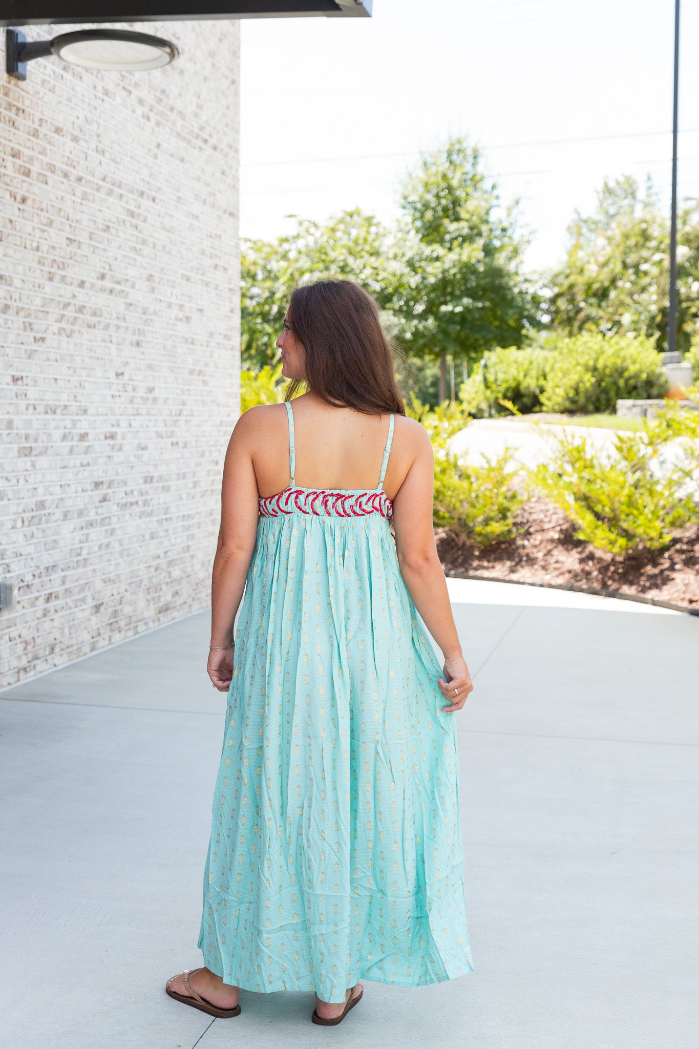 Embellished Aqua Ariel Flared Maxi Dress