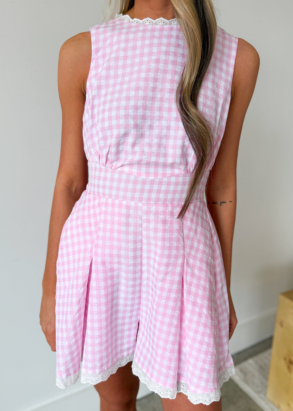 Rosalie Gingham Lace Romper