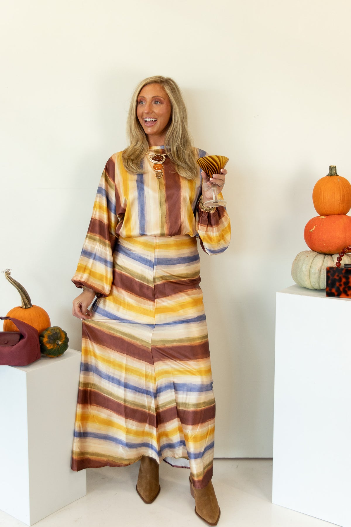 Leah Striped Balloon Sleeve Top