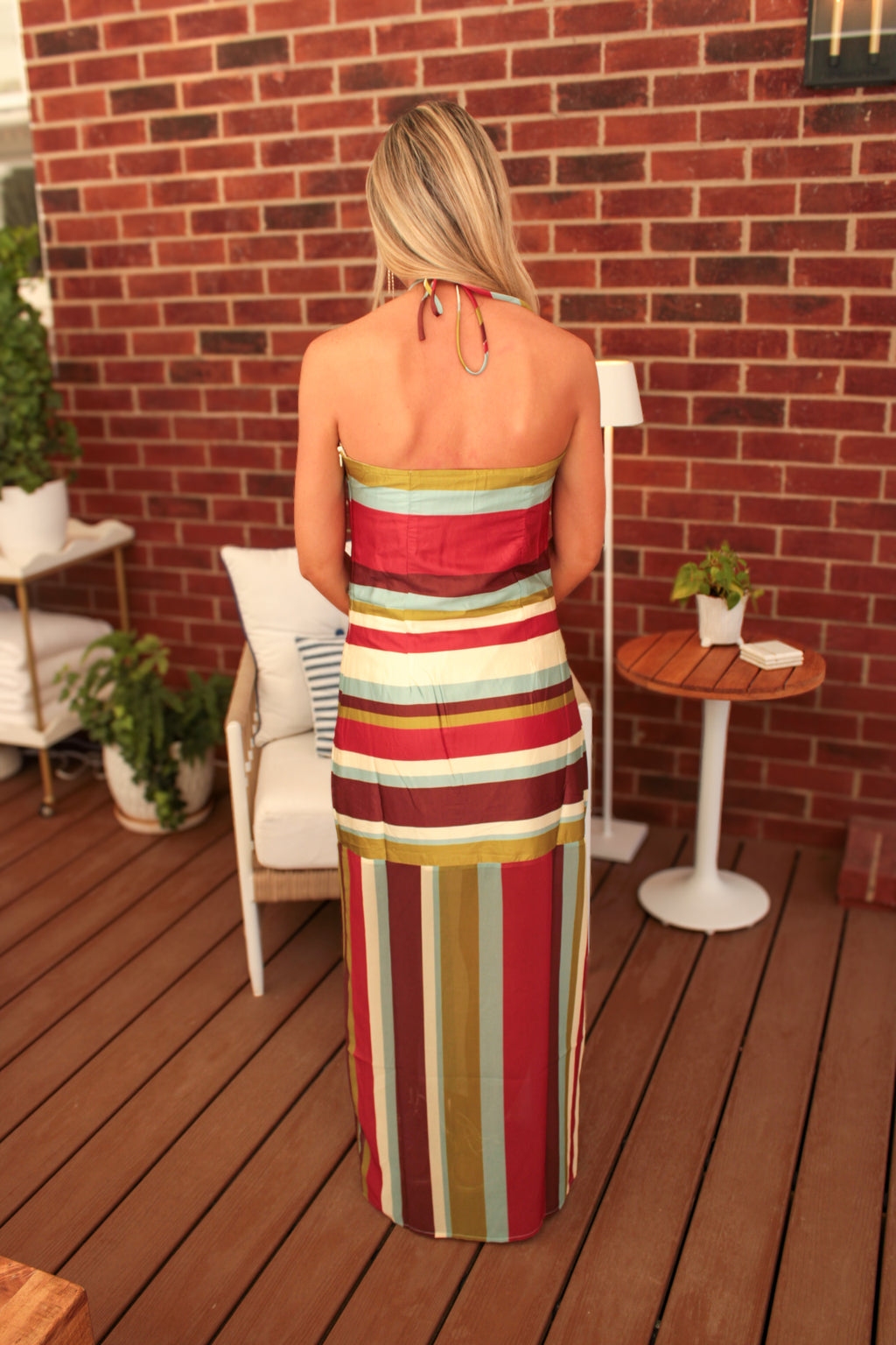Sunset Stripe Halter Maxi Dress