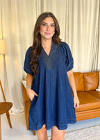 Camille Denim V-neck Mini Dress
