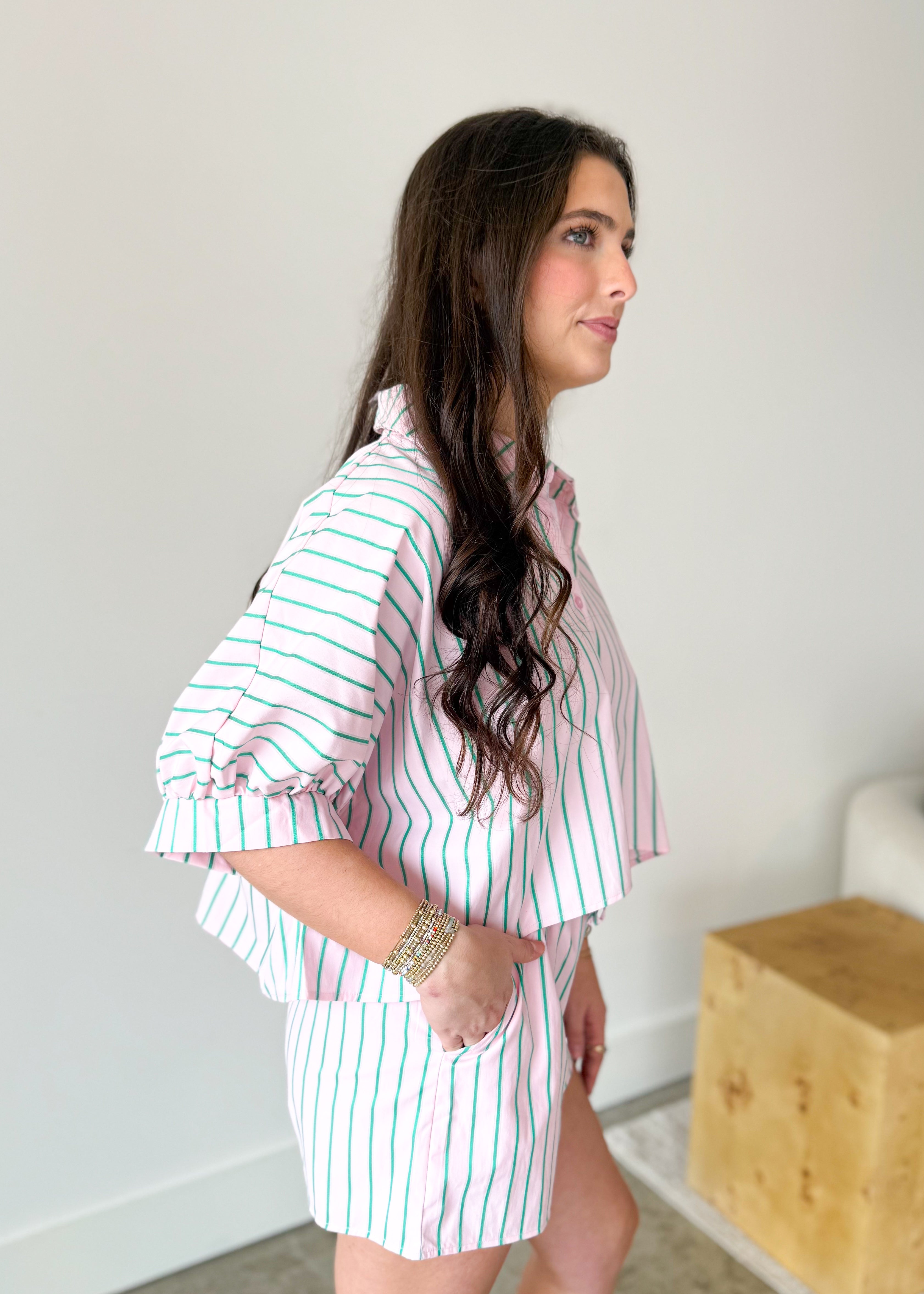 Marina Pinstripe Shirt and Shorts Set