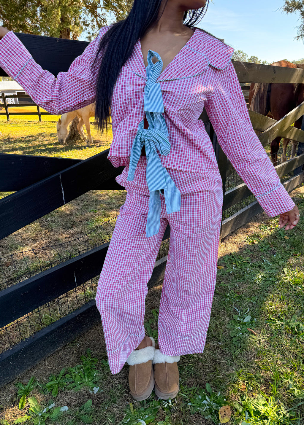 Gingham Bow Pajama Set