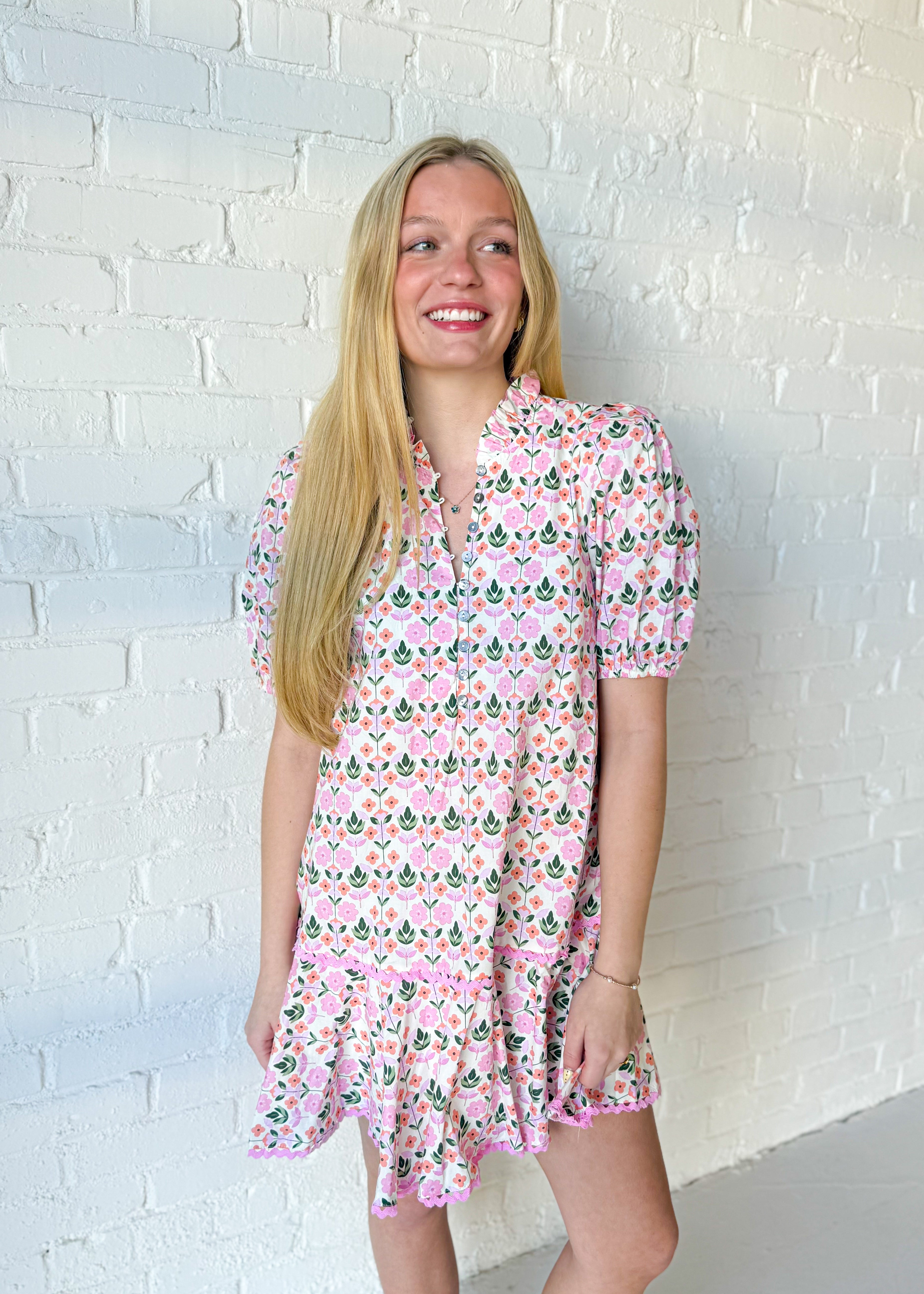 Rosy Puff Sleeve Mini Dress