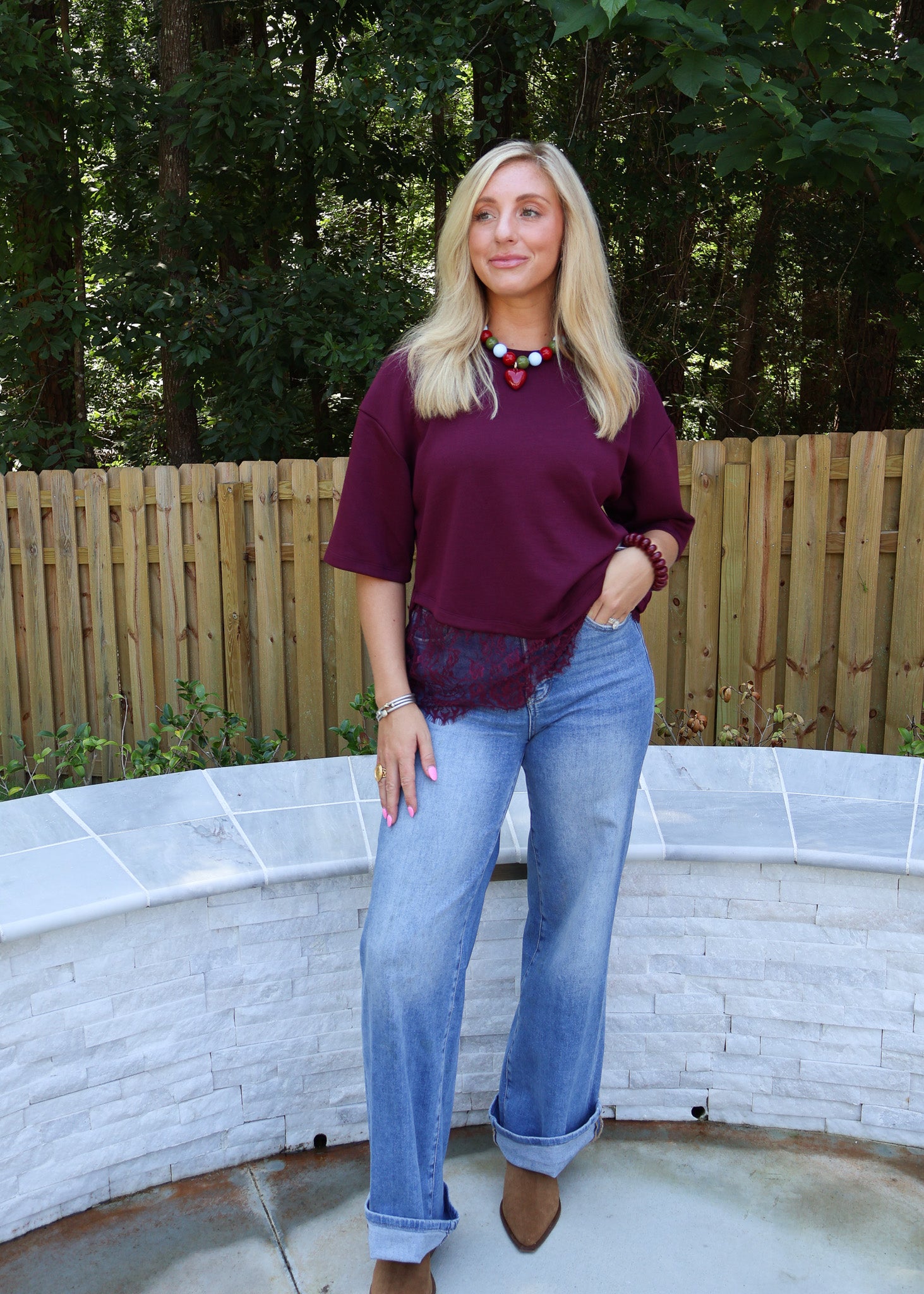 Lace Detail Oversized Tee