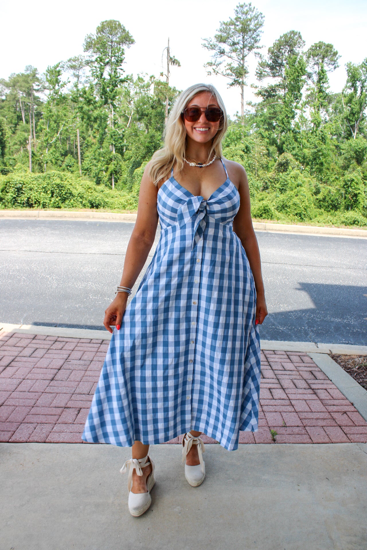 Brooks Bow Front Gingham Midi Dress