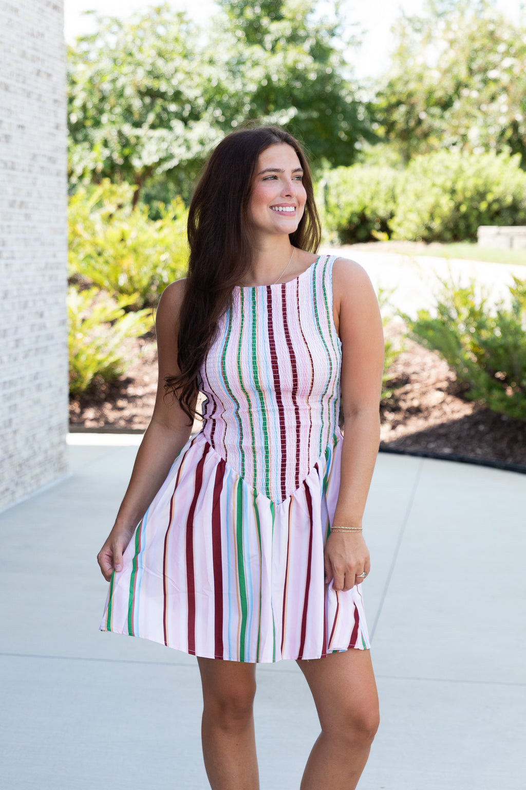 Smocked Sunset Stripe Mini Dress