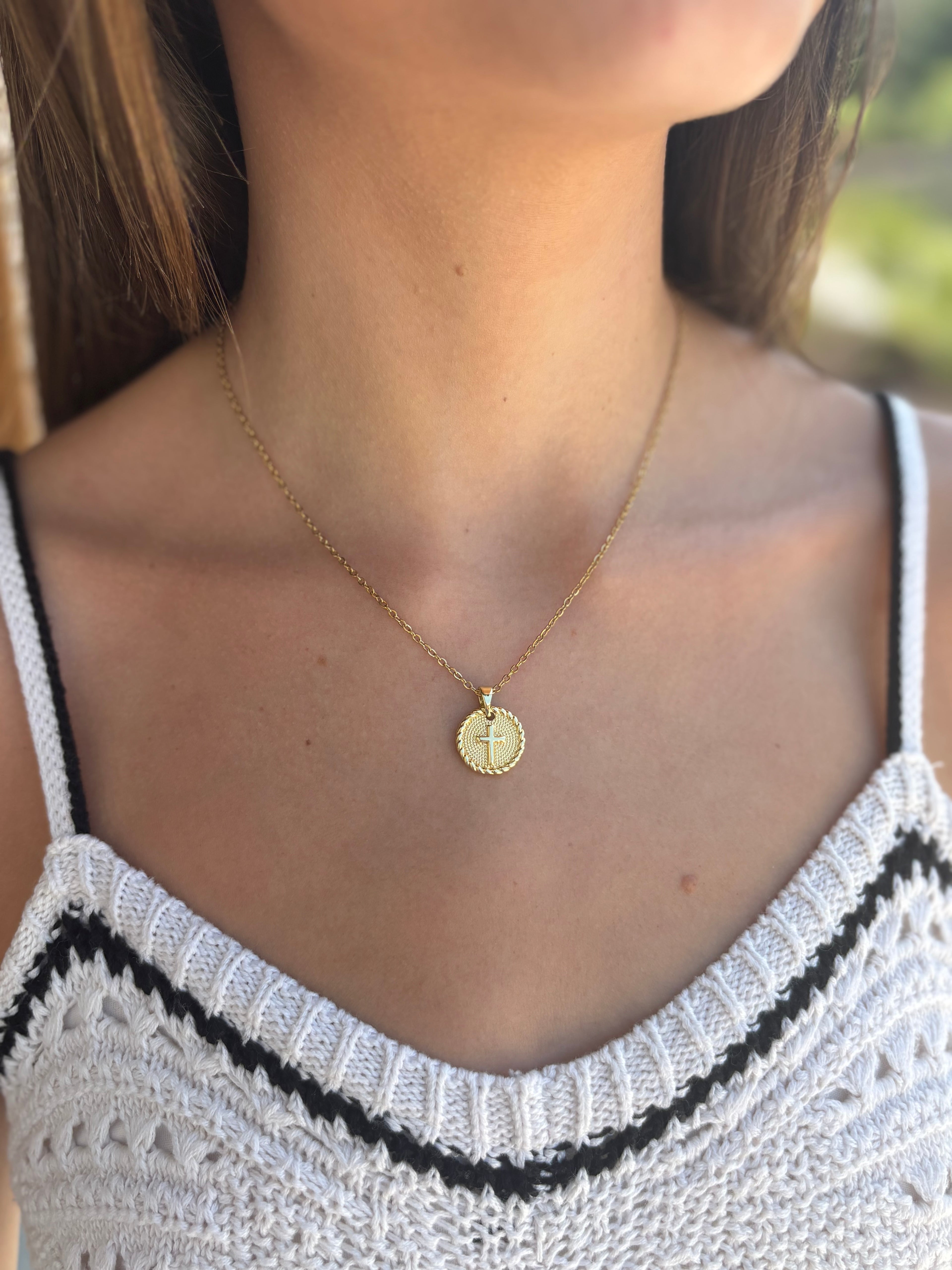 Round with Cross Pendant Necklace