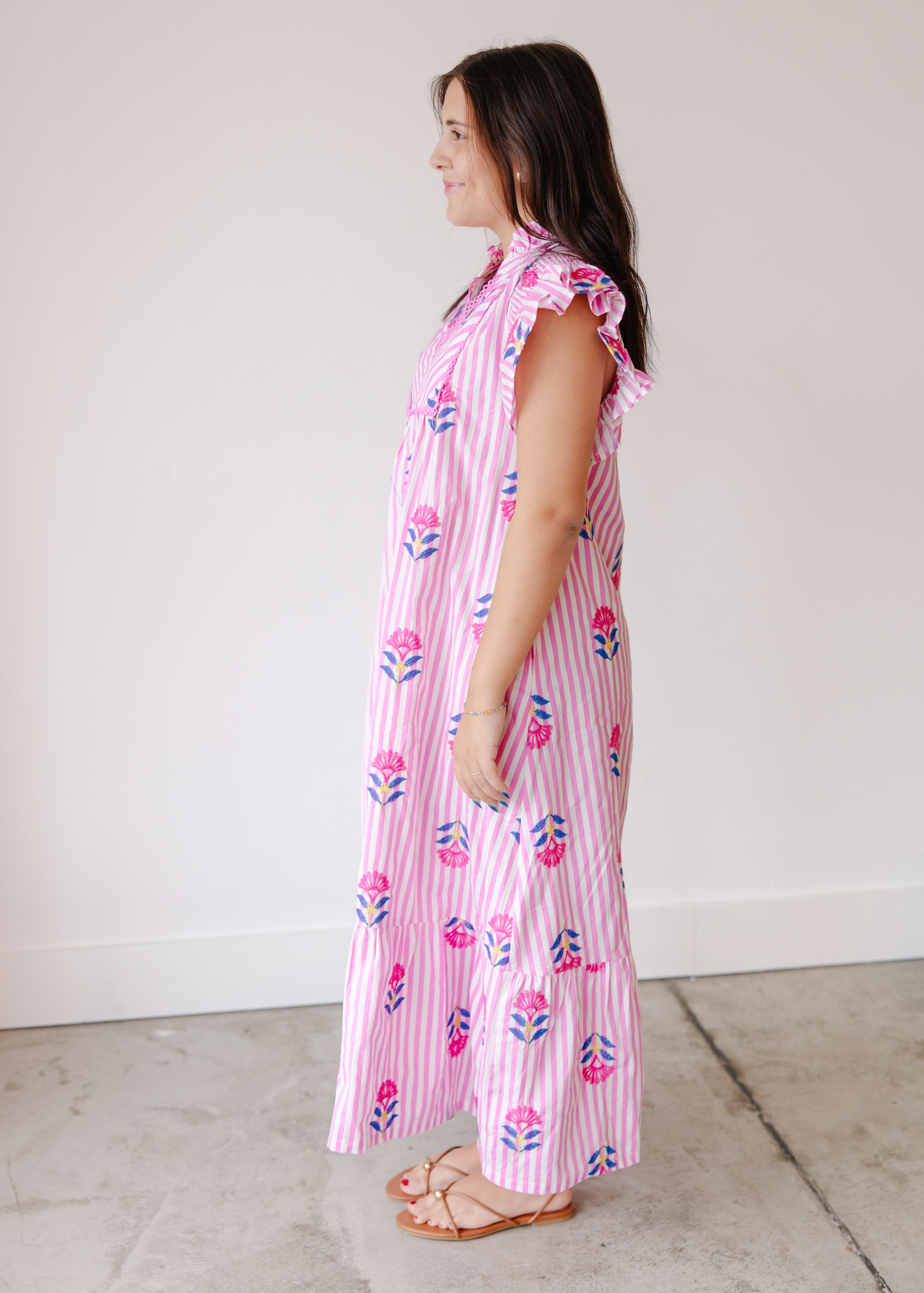 Clara Stripe Flutter Sleeve Midi Dress