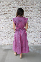 Sleeveless Stripe Tie Waist Midi Dress