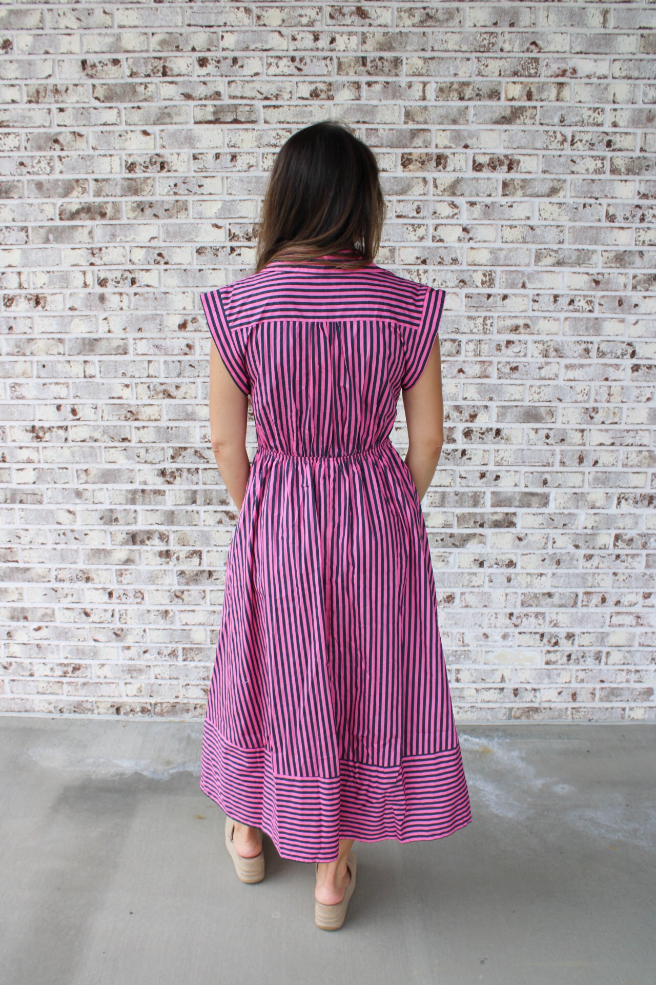 Sleeveless Stripe Tie Waist Midi Dress