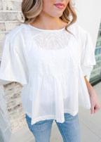 Embroidered Cotton Babydoll Blouse
