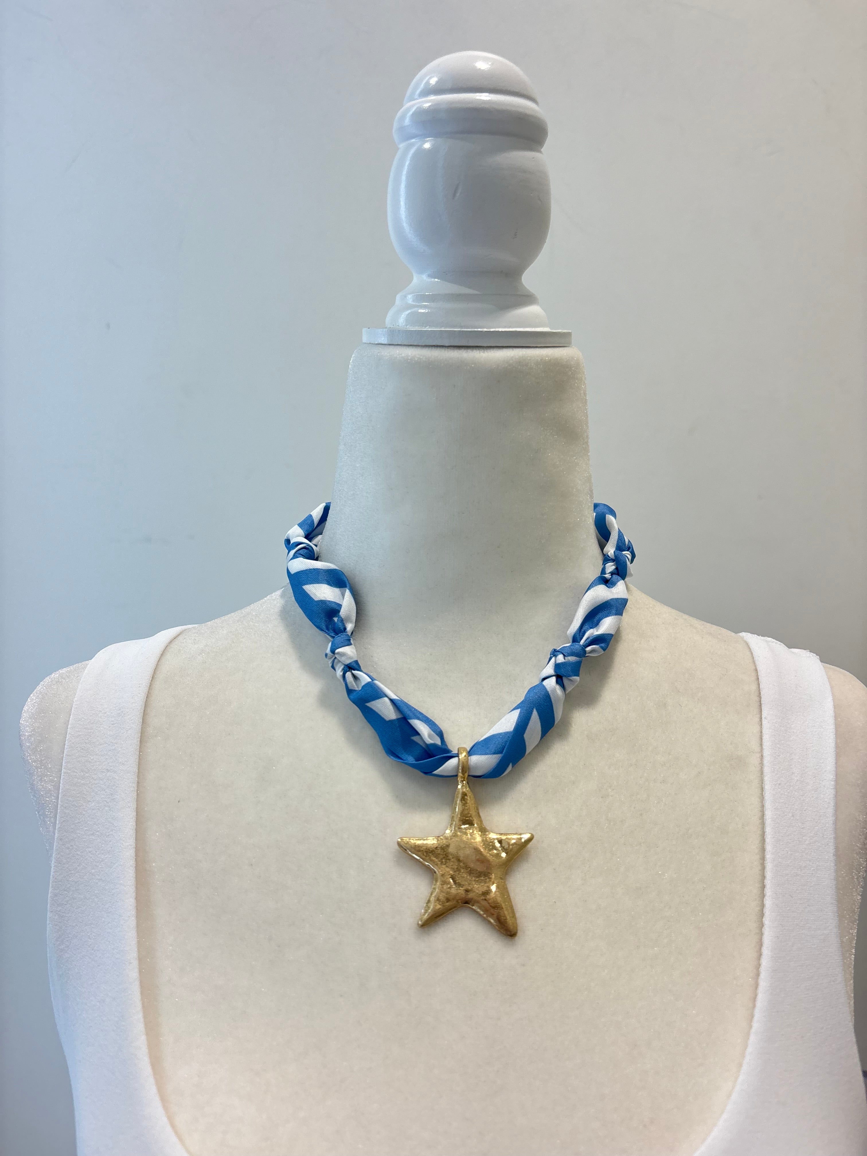 Star Pendant Stripe Scarf Necklace Set