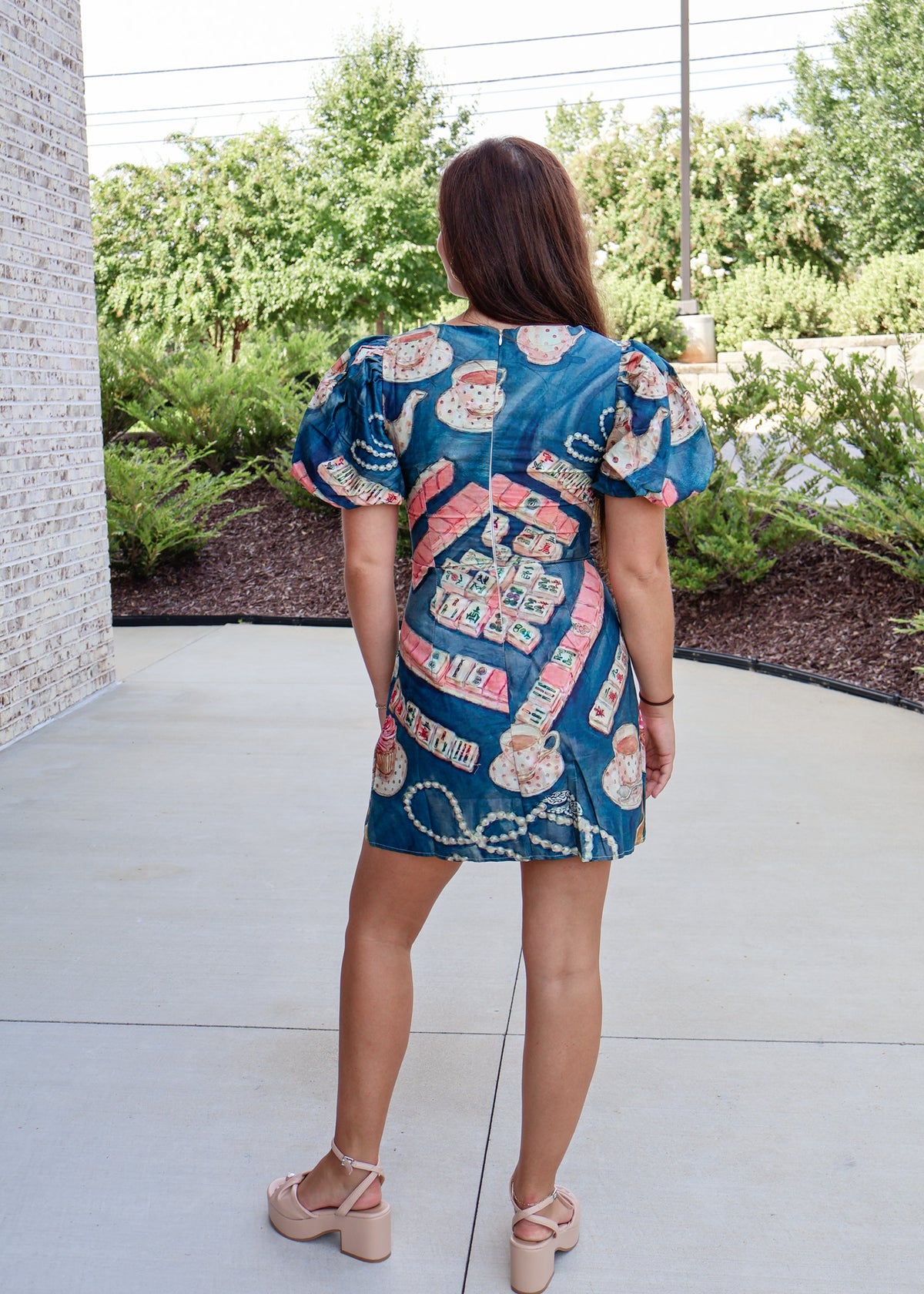 tea party mini dress Mahjong Puff Sleeve flare silhouette features a Cute Cowl Neck Silk Size:6W Style_Long Sleeve Dresses & Gowns