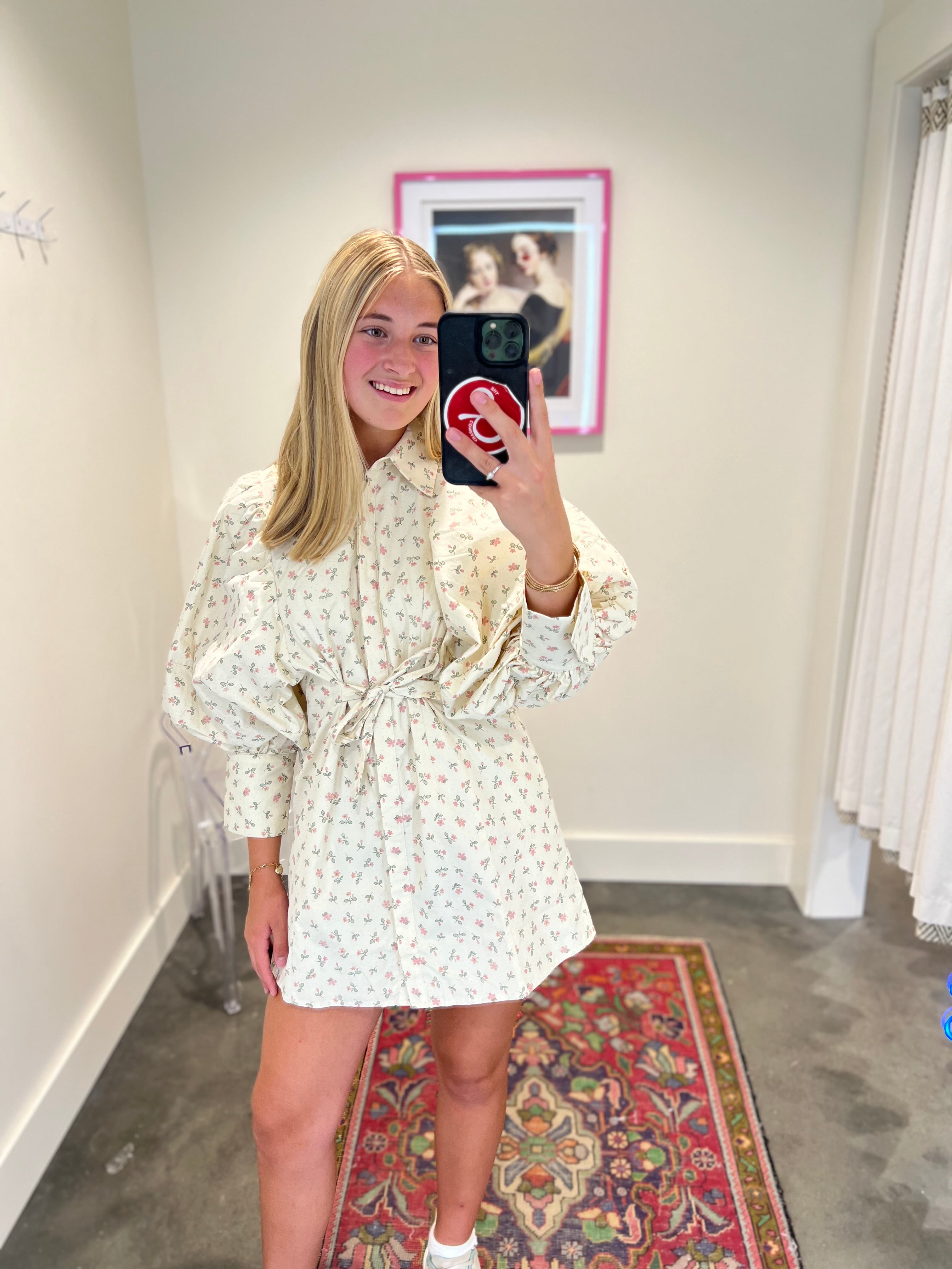 Elaine Statement Sleeve Mini Shirt Dress