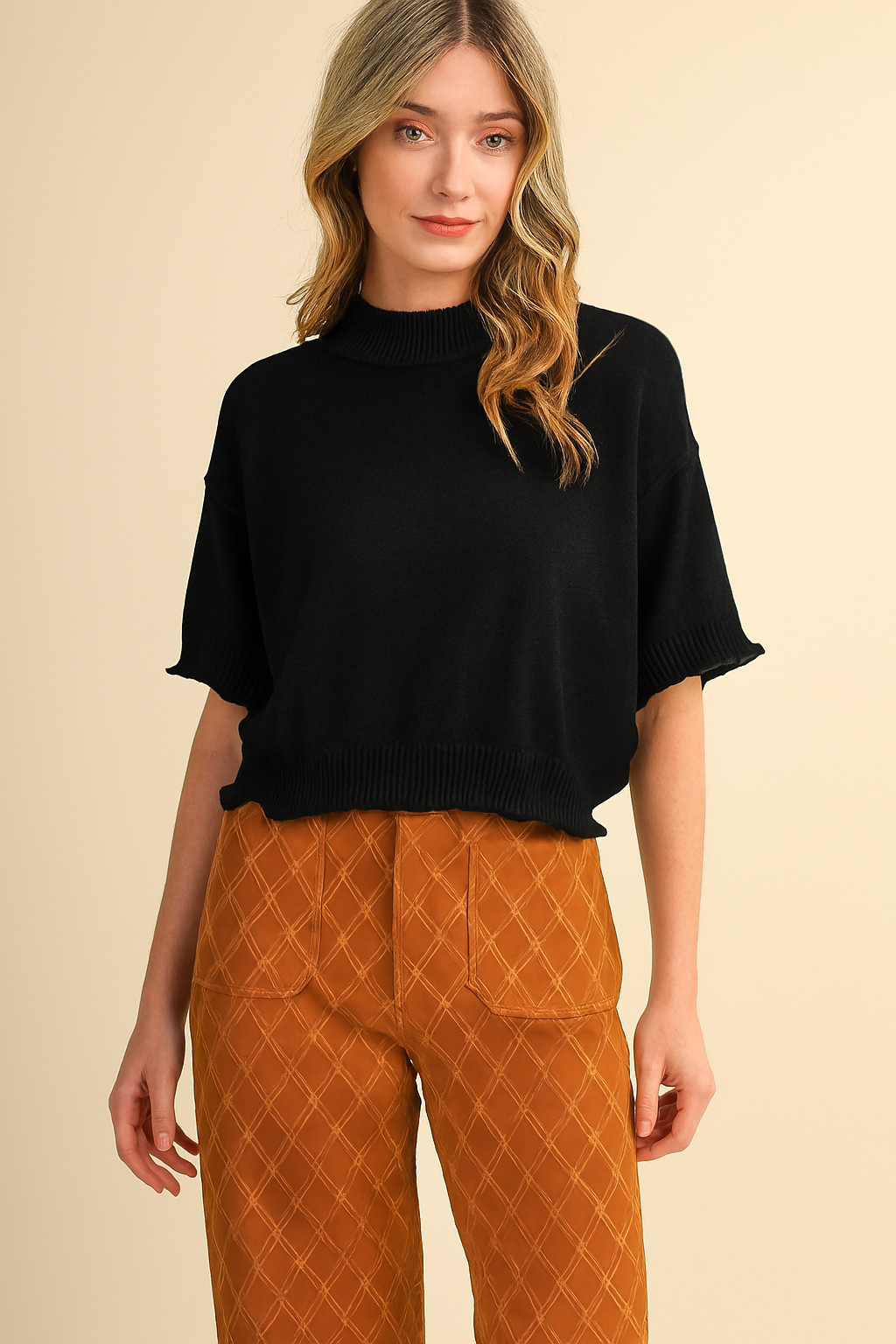 Liora Knit Mock Neck Short Sleeve Sweater