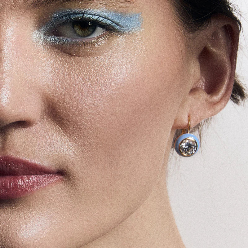 Blue Enamel Bezel Drop Earring