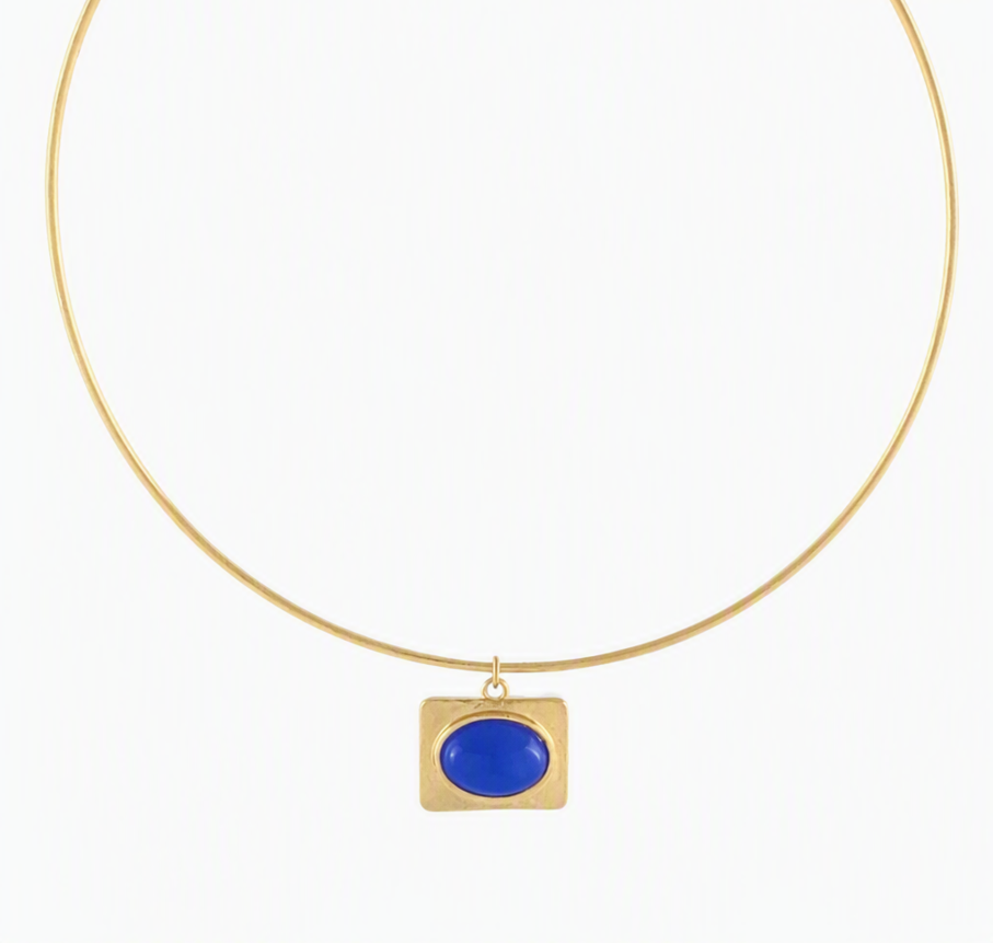 Oval Stone Rectangle Pendant Choker