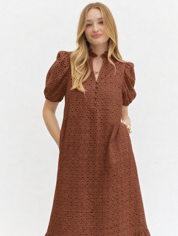 brown puff sleeve midi dress & Other Stories | Puff-Sleeve V-Neck midi dress | Brown