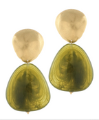 Brushed Gold & Color Bead Drop Earrings