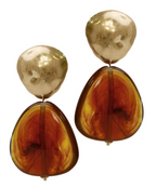 Brushed Gold & Color Bead Drop Earrings