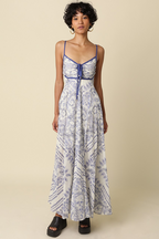 Brynn Blue Trim Printed Maxi Dress