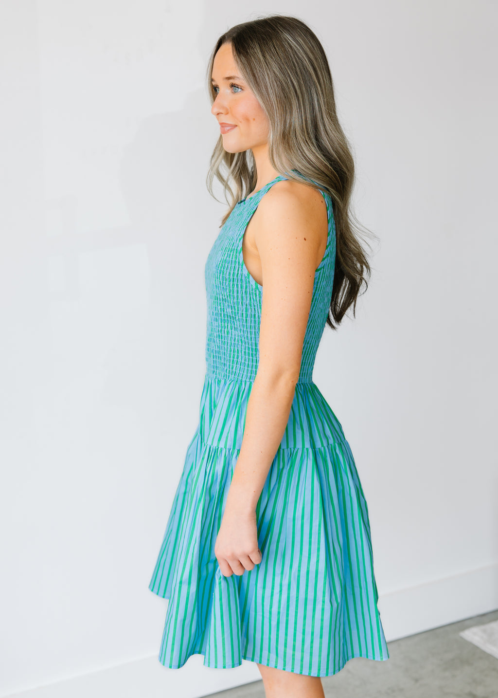 Aveline Smocked Stripe Mini Dress