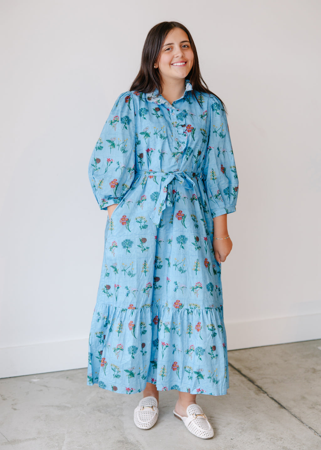 Floral Blooms Tie Waist Midi Dress