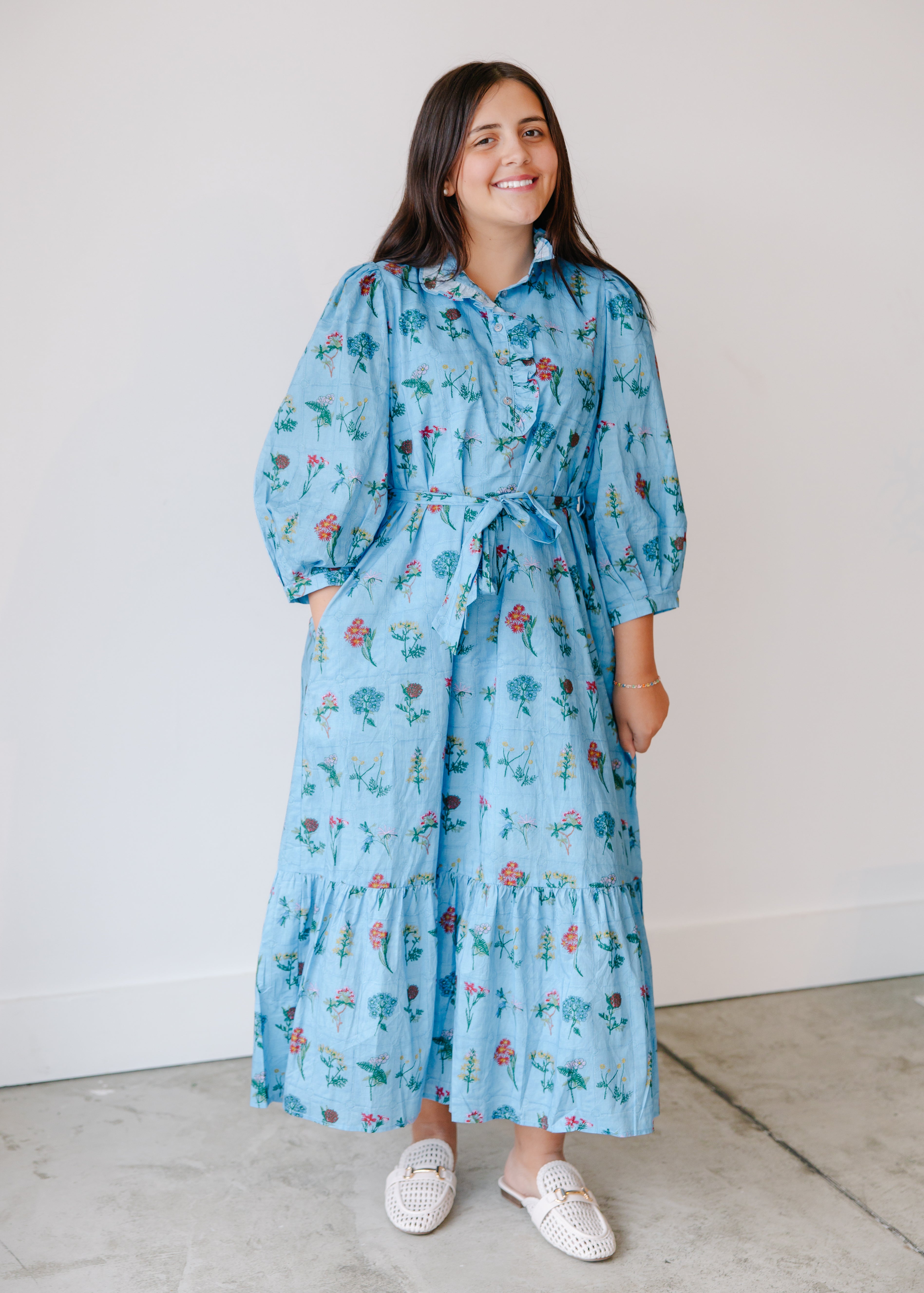 Floral Blooms Tie Waist Midi Dress