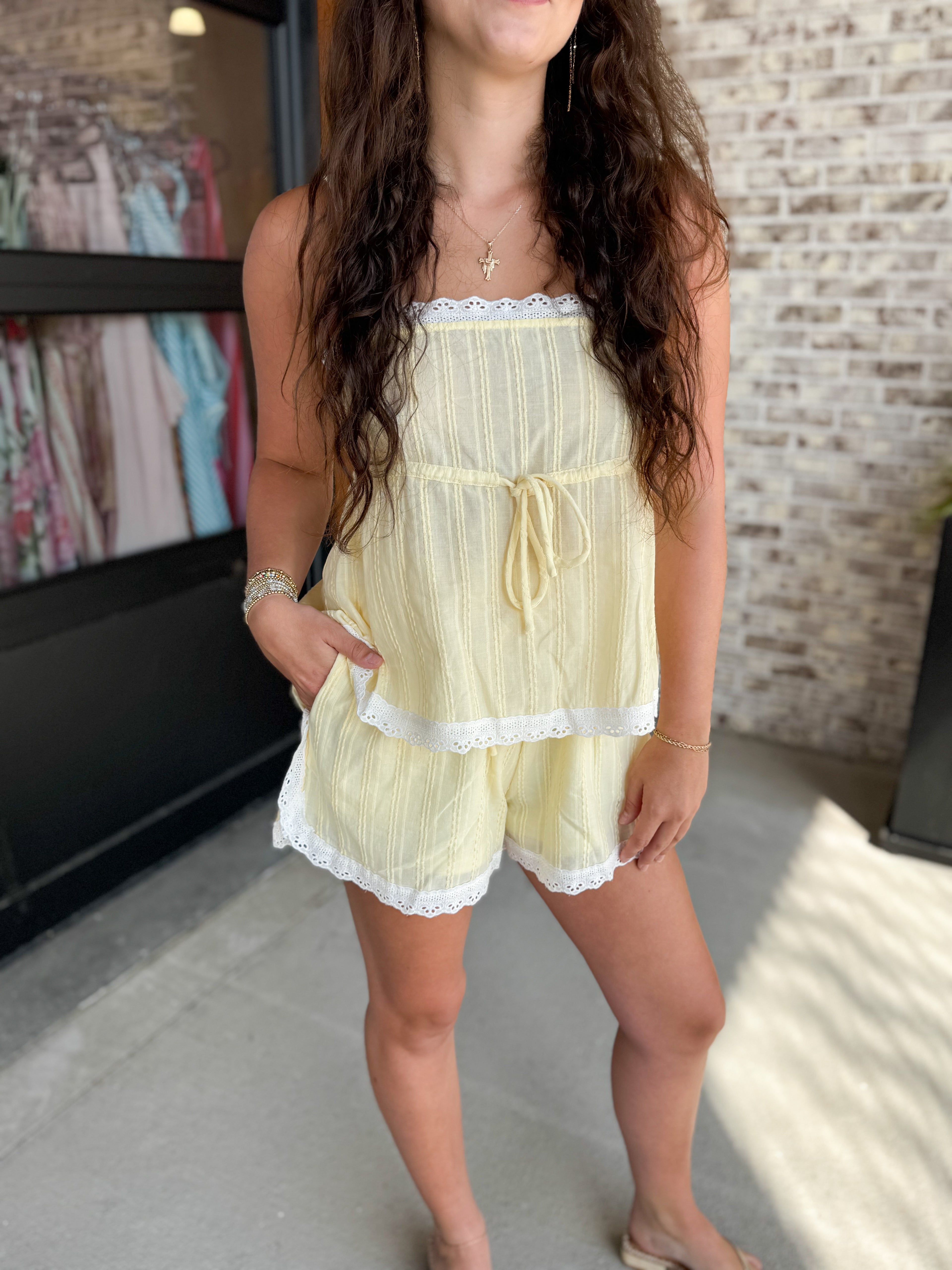 Eyelet Smocked Peplum Top and Shorts