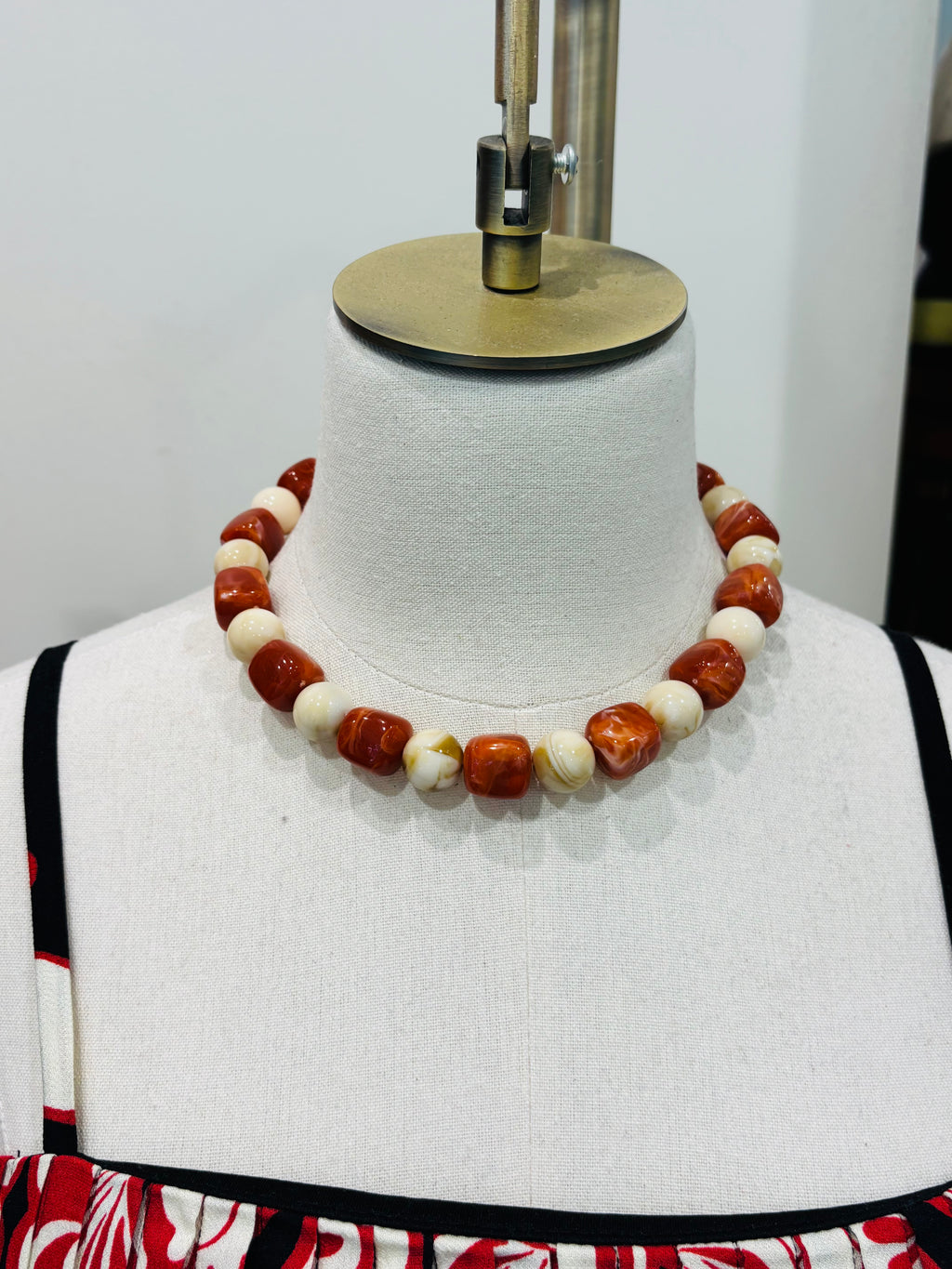 Marble Stone Cube & Ball Necklace