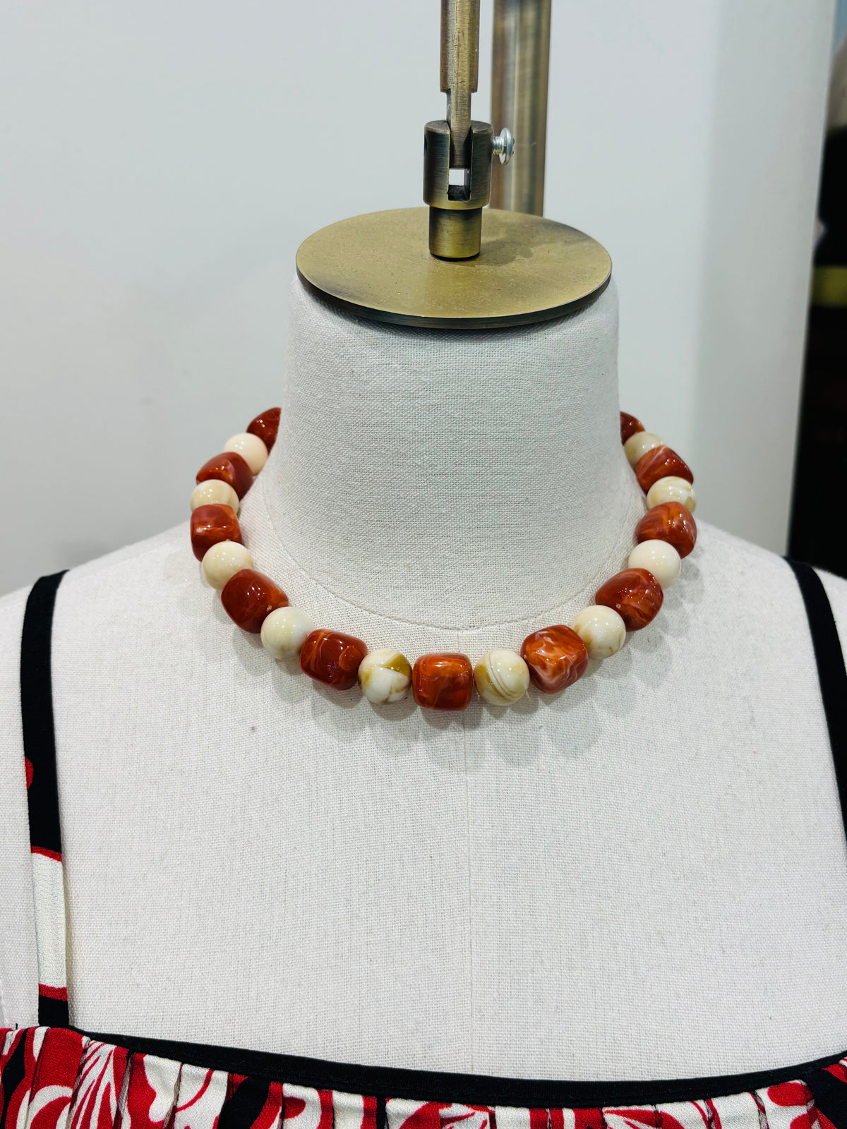 Marble Stone Cube & Ball Necklace