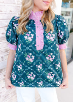 Kinsley Floral Contrast Trim Top